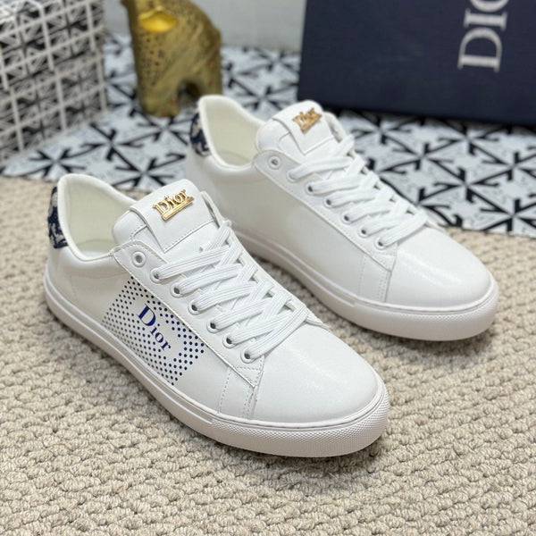 CD LOW TOP BASIC SNEAKER IN PELLE DI VITELLO BIANCA E COBALTO