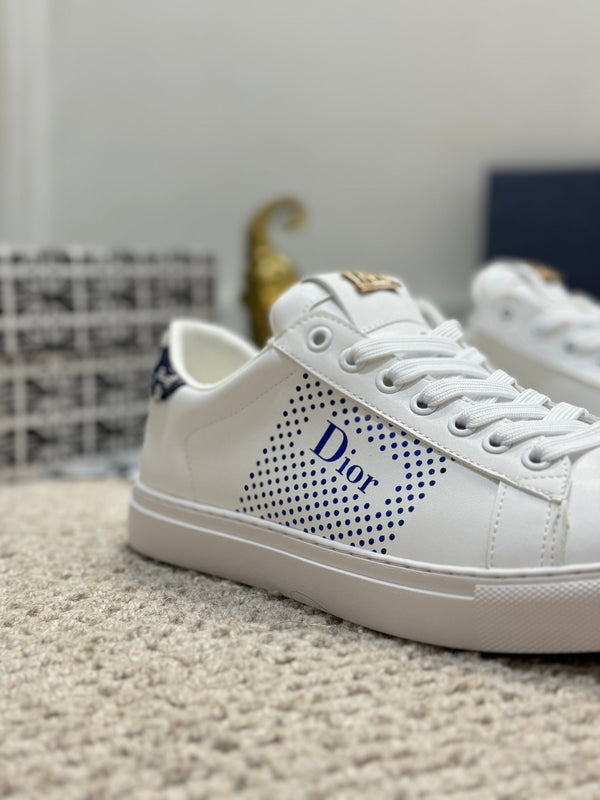 CD LOW TOP BASIC SNEAKER IN PELLE DI VITELLO BIANCA E COBALTO
