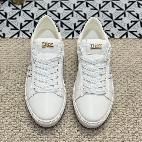 CD LOW TOP BASIC SNEAKER IN PELLE DI VITELLO BIANCA E COBALTO