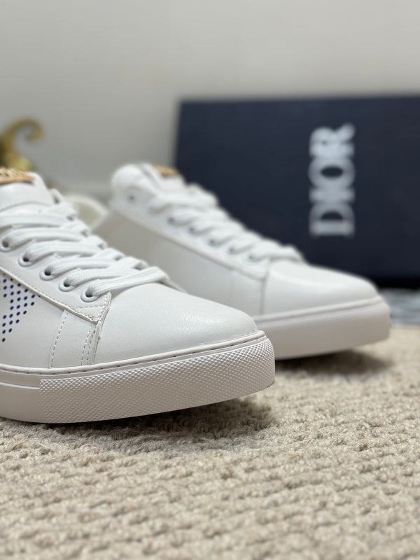 CD LOW TOP BASIC SNEAKER IN PELLE DI VITELLO BIANCA E COBALTO