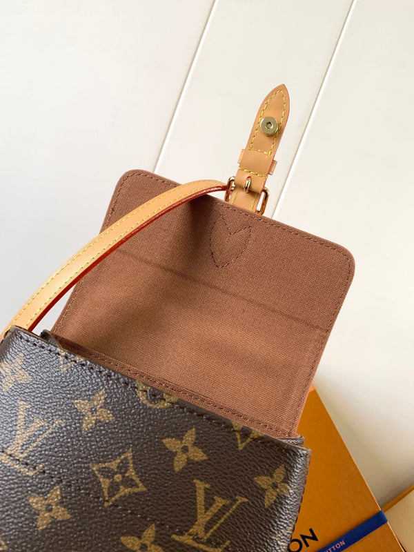 LV Soho Mini Backpack 17cm Brown Beige Monogram Canvas & Cowhide