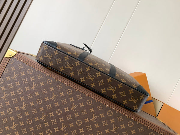 LV Porte-Documents Voyage Marrone Nero Tela Macassar