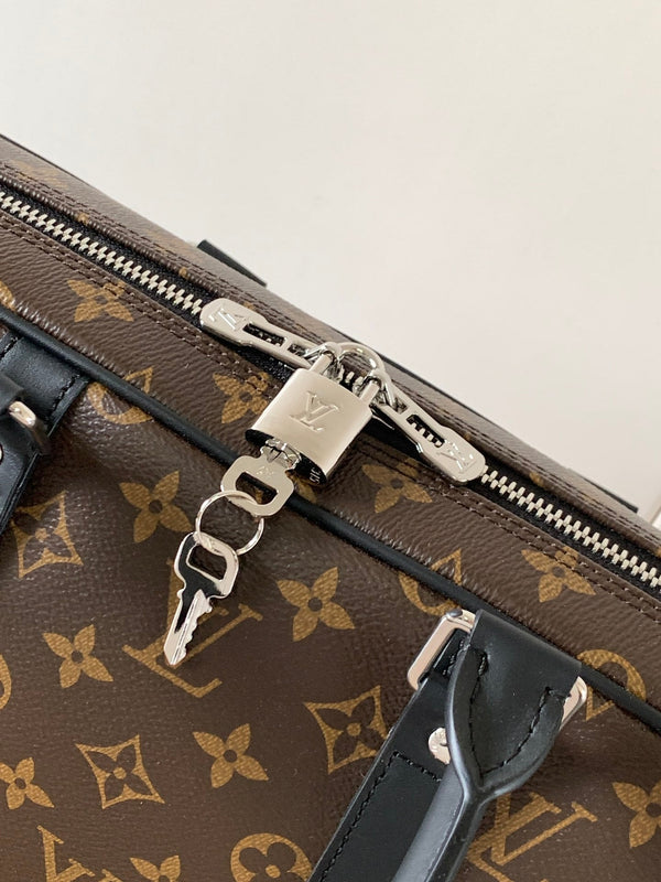 LV Porte-Documents Voyage Marrone Nero Tela Macassar
