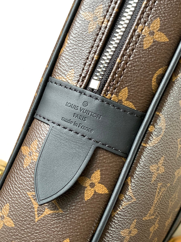 LV Porte-Documents Voyage Marrone Nero Tela Macassar