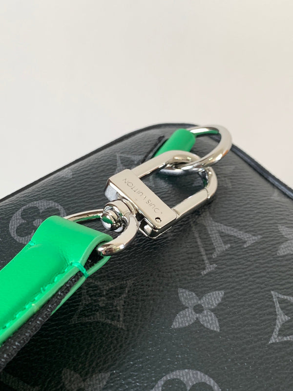 Borsa a tracolla LV Mini Avenue PM 12 cm in tela Monogram Eclipse verde bambù nera