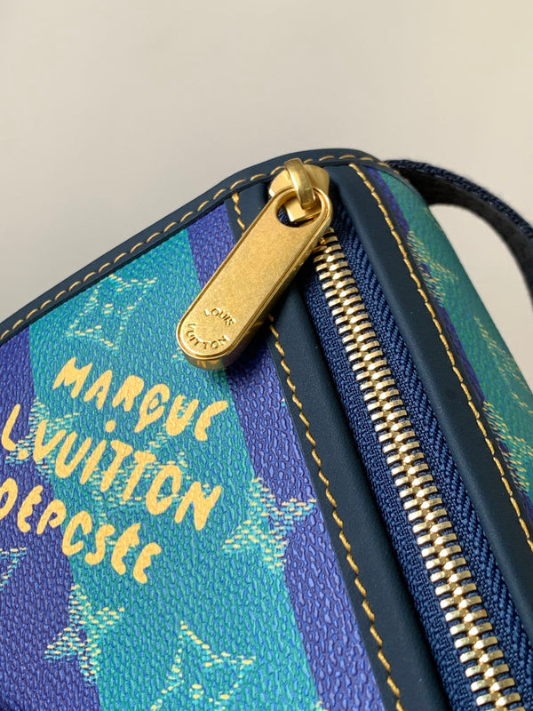 LV Bosphore Mini Handbag 19cm Purple Blue Canvas & Leather trim