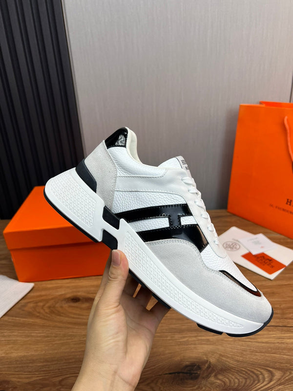 HM Men's Sneaker White Black Cowhide Suede 936373