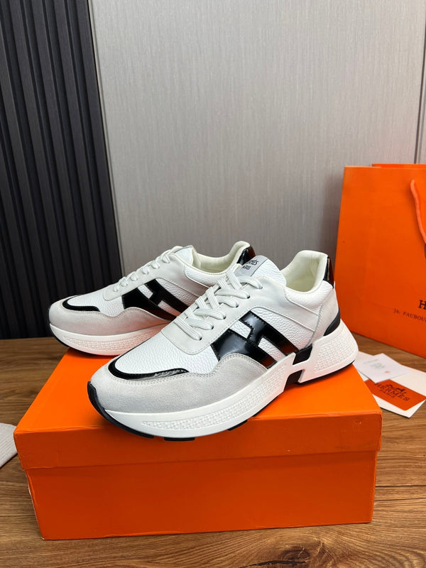 HM Men's Sneaker White Black Cowhide Suede 936373