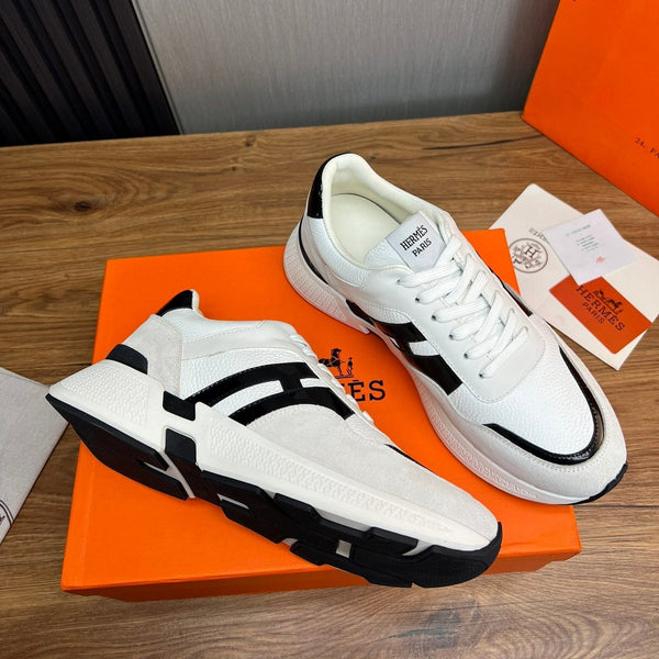HM Men's Sneaker White Black Cowhide Suede 936373