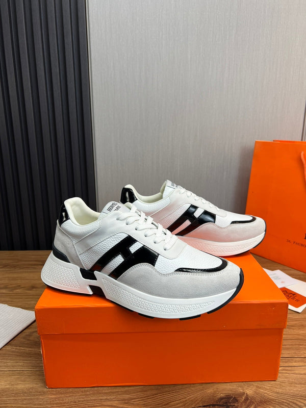 HM Men's Sneaker White Black Cowhide Suede 936373