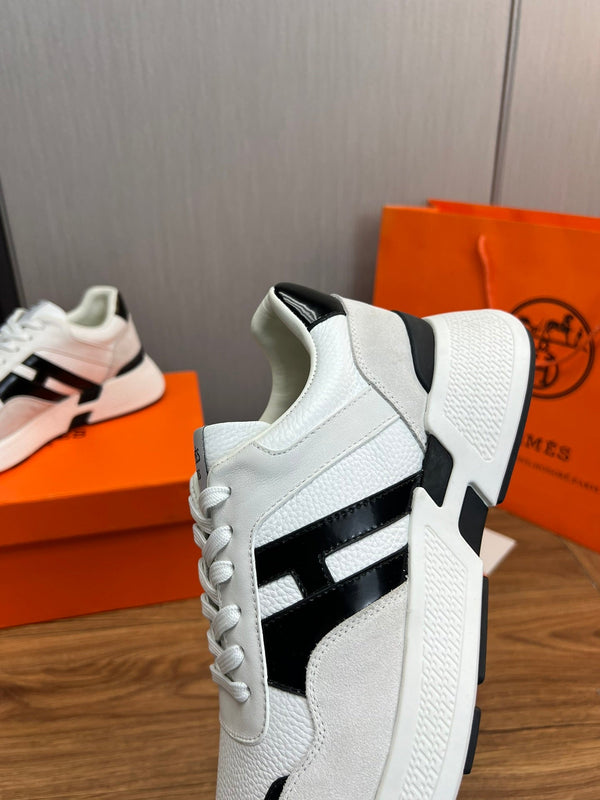HM Men's Sneaker White Black Cowhide Suede 936373