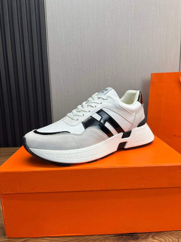 HM Men's Sneaker White Black Cowhide Suede 936373