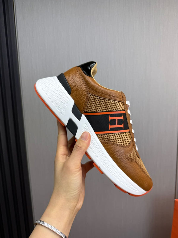 HM Men's Sneaker Brown Mesh Cowhide 519229