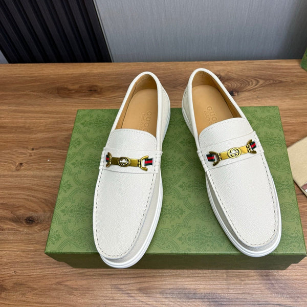 GG Men's Leather Loafers White Calfskin 587560