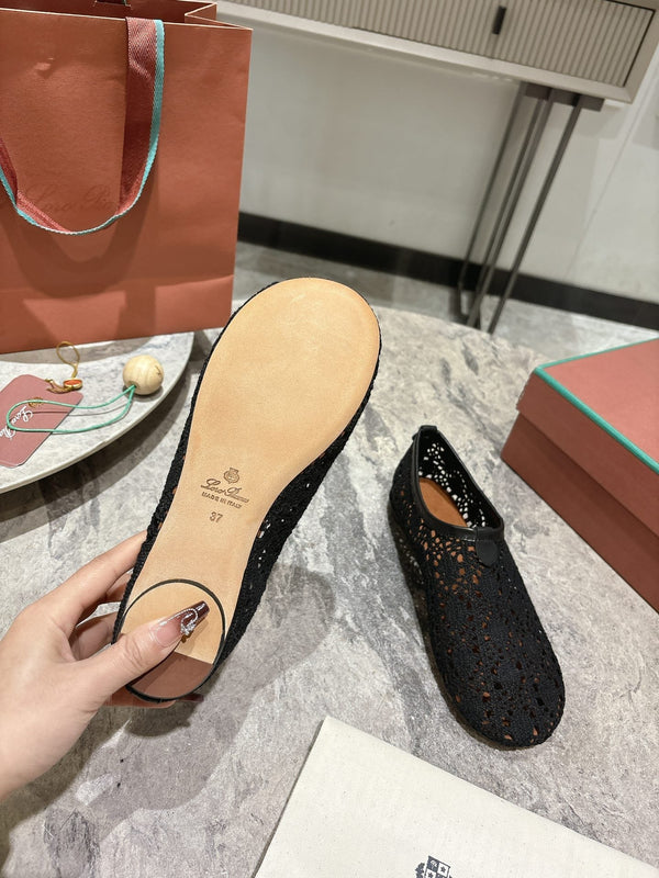 LP hollow knit ballet flats black fabric 379027