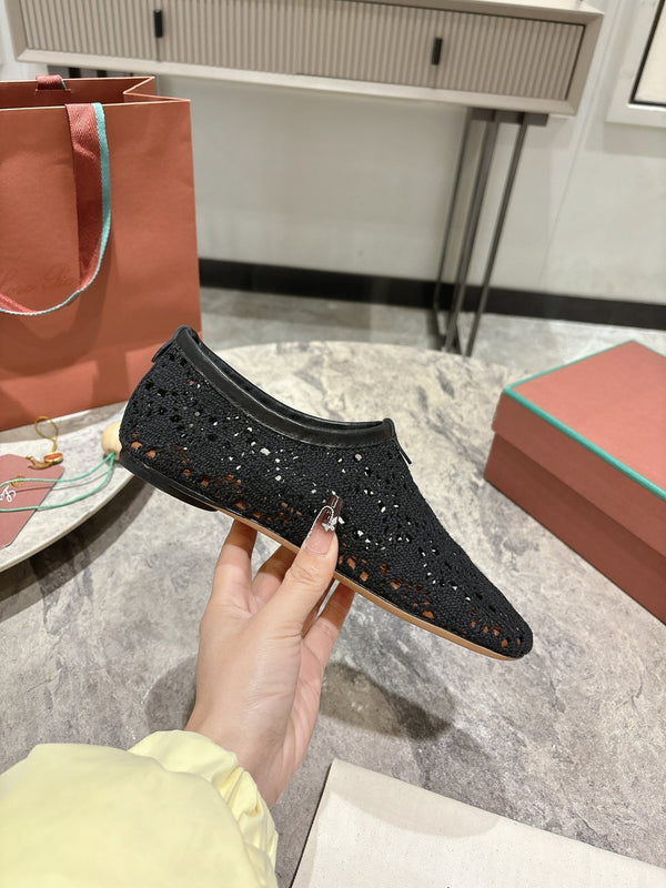 LP hollow knit ballet flats black fabric 379027