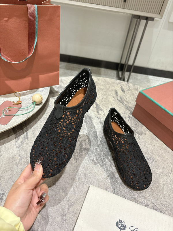 LP hollow knit ballet flats black fabric 379027