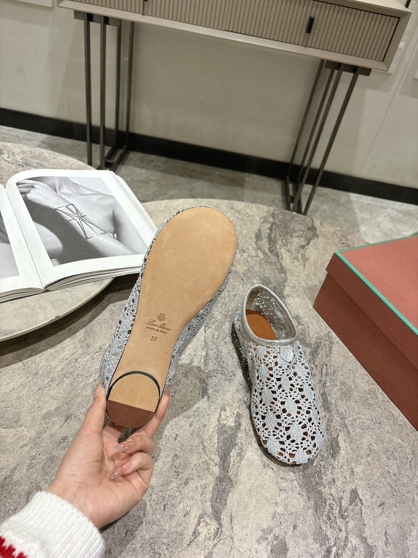 LP hollow knit ballet flats gray fabric 379028
