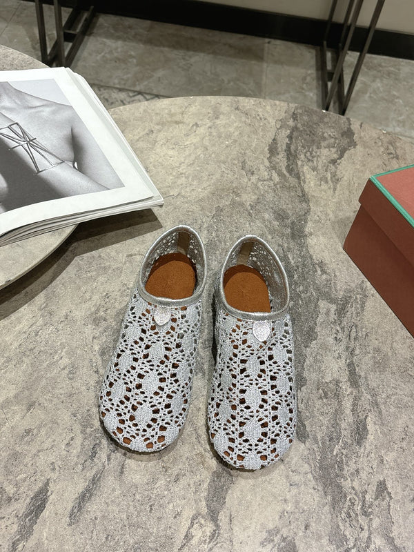 LP hollow knit ballet flats gray fabric 379028