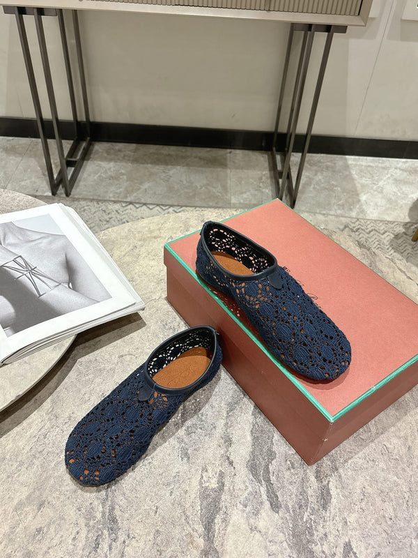 LP hollow knit ballet flats dark blue fabric 379029