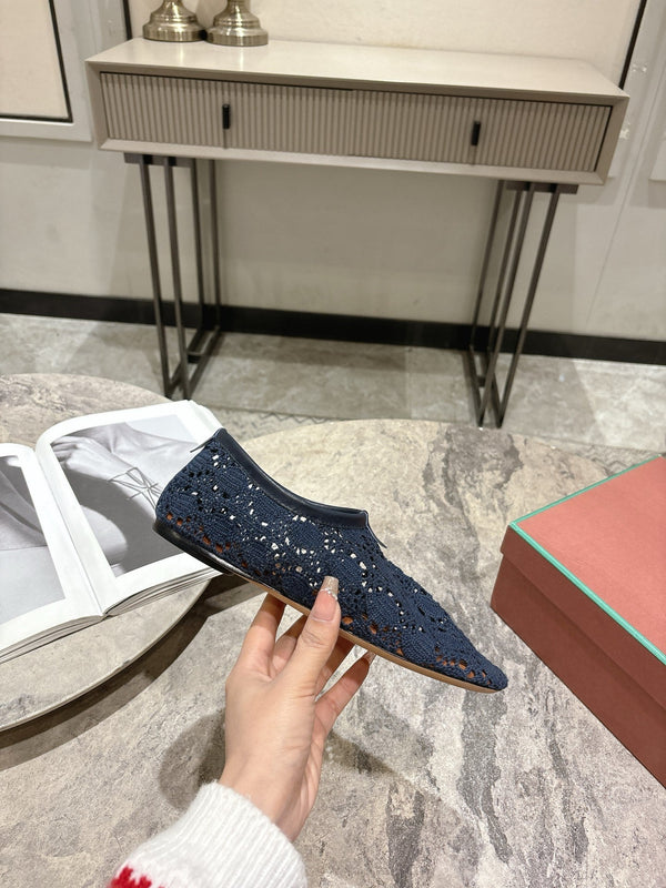 LP hollow knit ballet flats dark blue fabric 379029