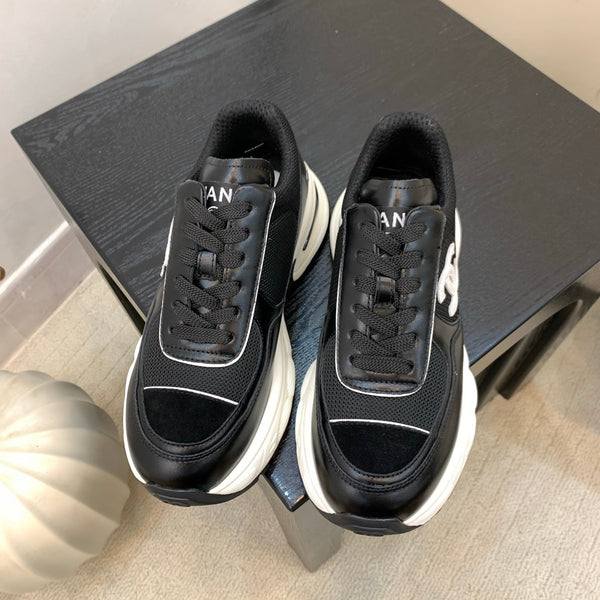 Chanel Sneakers Black White Leather And Mesh Fabric 537186