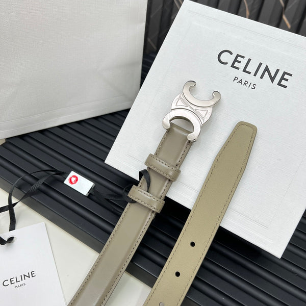 CL TRIOMPHE 25 MM BELT IN OLIVE GREEN CALFSKIN SILVER HARDWARE