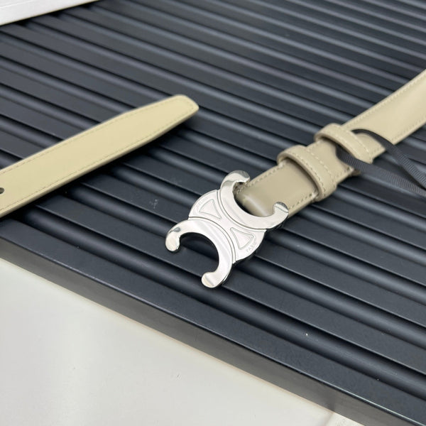 CL TRIOMPHE 25 MM BELT IN OLIVE GREEN CALFSKIN SILVER HARDWARE