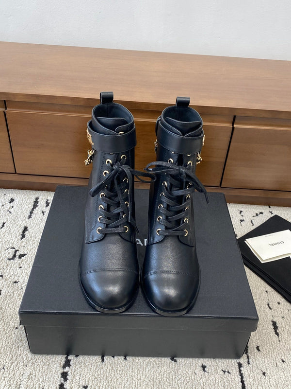 CC Ankle Boots 50mm With Chain Strap Black Calfskin 529289