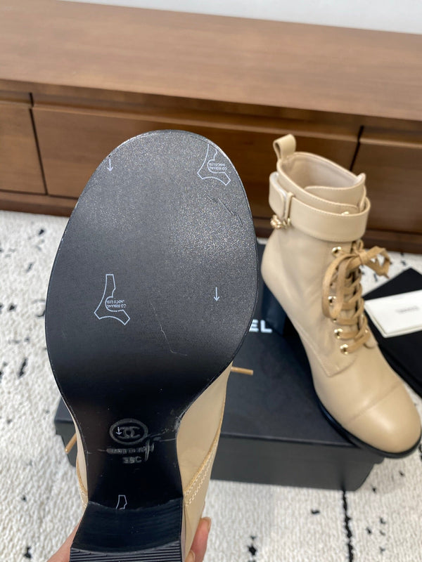 CC Ankle Boots 50mm With Chain Strap Beige Calfskin 529291