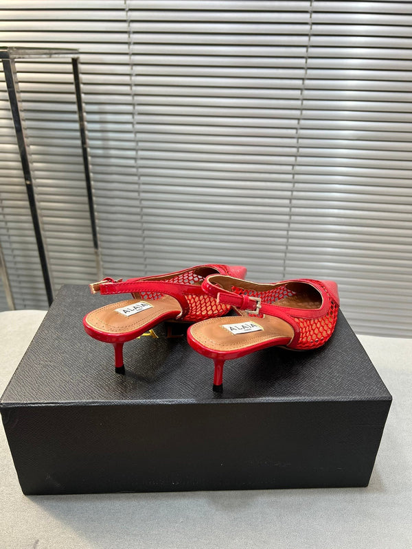 alaia high love slingback 55 fishnet pelle di agnello rossa