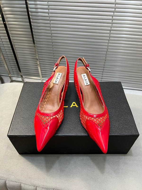 alaia high love slingback 55 fishnet pelle di agnello rossa
