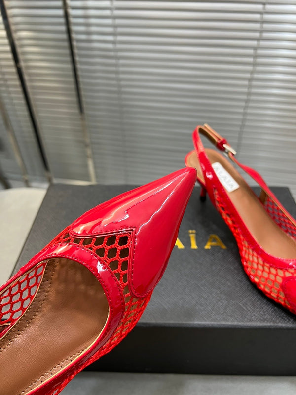 alaia high love slingback 55 fishnet pelle di agnello rossa