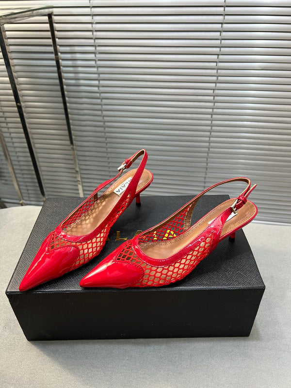 alaia high love slingback 55 fishnet pelle di agnello rossa
