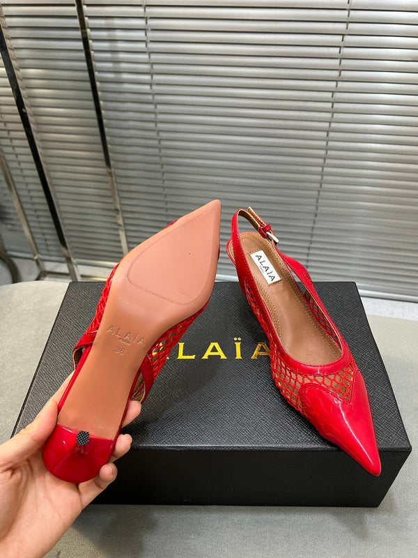 alaia high love slingback 55 fishnet pelle di agnello rossa