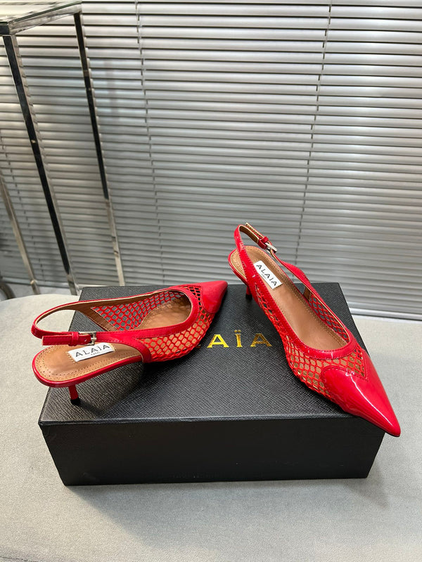 alaia high love slingback 55 fishnet pelle di agnello rossa