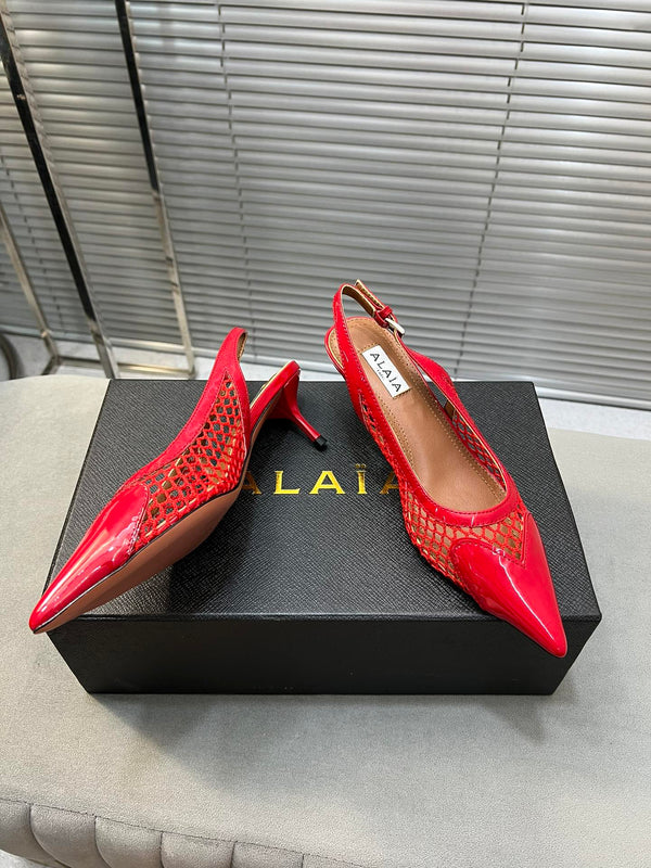alaia high love slingback 55 fishnet pelle di agnello rossa