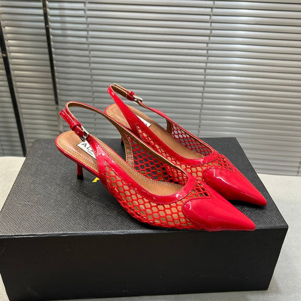 alaia high love slingback 55 fishnet pelle di agnello rossa