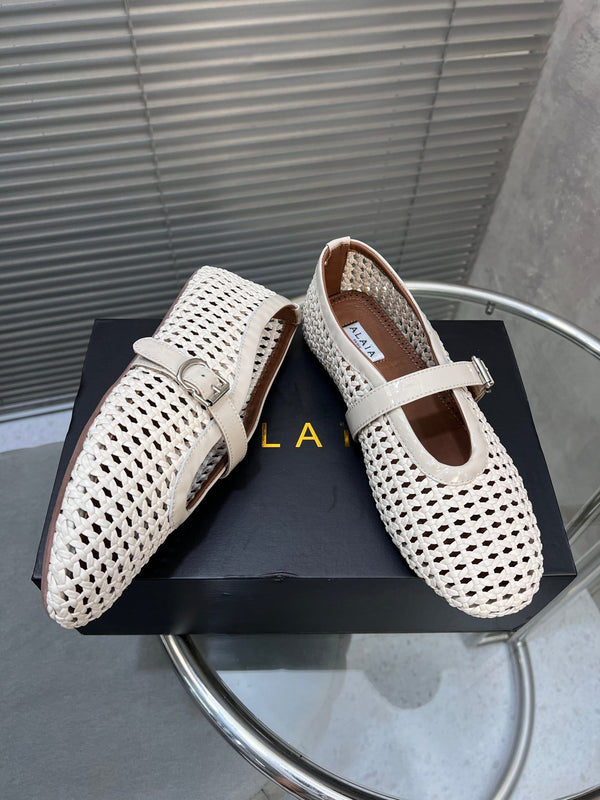 Ballerine Alaia intrecciate in pelle di vacchetta avorio 300043