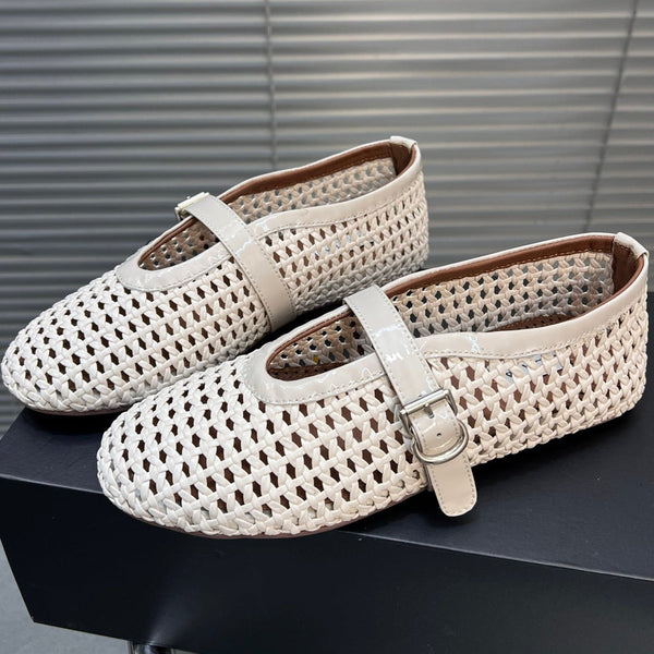 Ballerine Alaia intrecciate in pelle di vacchetta avorio 300043