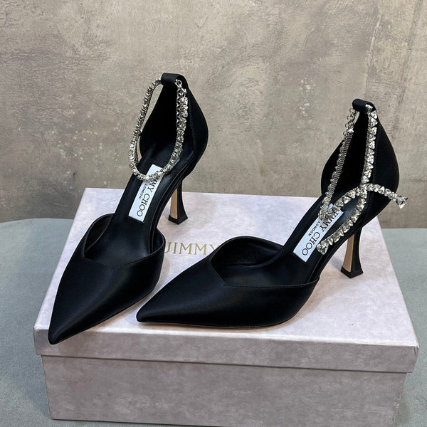 Jimmy 26 Stevie Pump 10cm Black Crystal Satin 682959