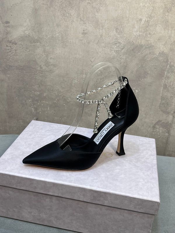 Jimmy 26 Stevie Pump 10cm Black Crystal Satin 682959