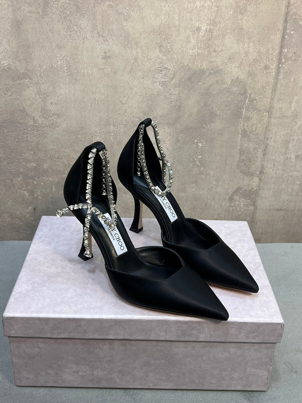 Jimmy 26 Stevie Pump 10cm Black Crystal Satin 682959