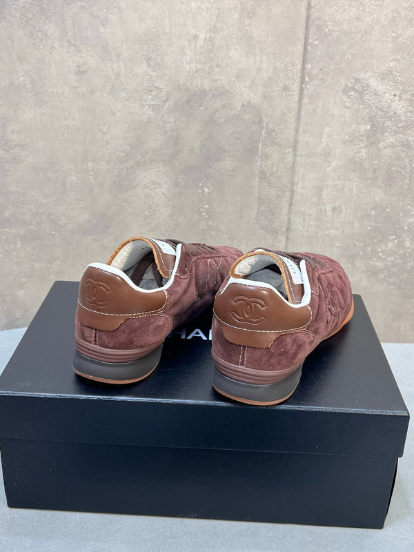 Chanel 26s Sneakers In Dark Brown Suede Quilted Cc Logo