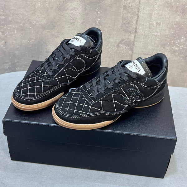 Chanel 26s Sneakers In Black Suede Quilted Cc Logo