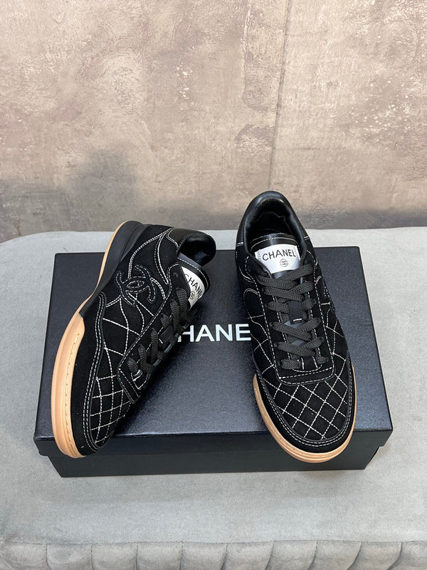 Chanel 26s Sneakers In Black Suede Quilted Cc Logo