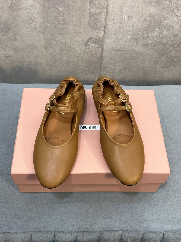 Miu 26s Ruches Ballerinas Brown Nappa Leather 682644