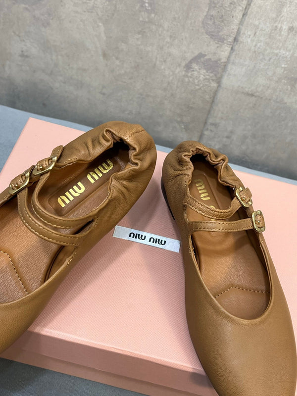 Miu 26s Ruches Ballerinas Brown Nappa Leather 682644