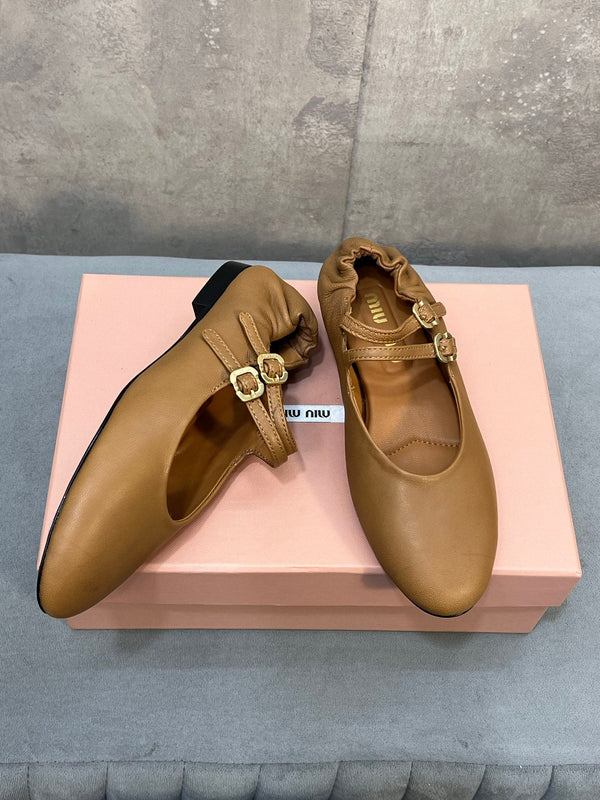 Miu 26s Ruches Ballerinas Brown Nappa Leather 682644