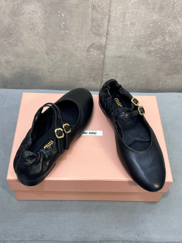 Miu 26s Ruches Ballerinas Black Nappa Leather 682646